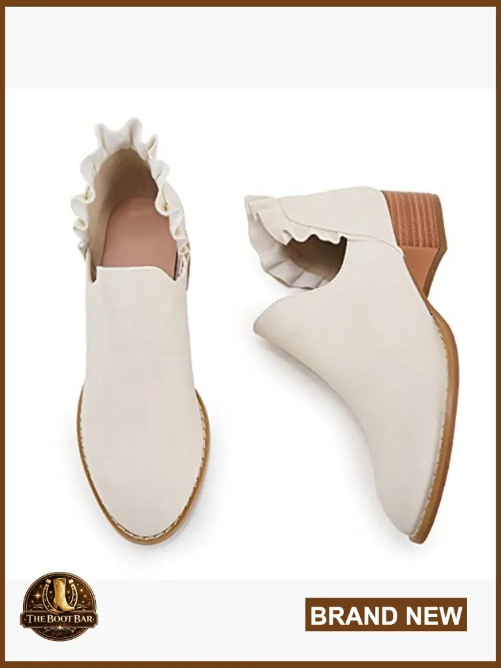 Pointed Toe Ankle Boots with Ruffled Design and V Cut Out